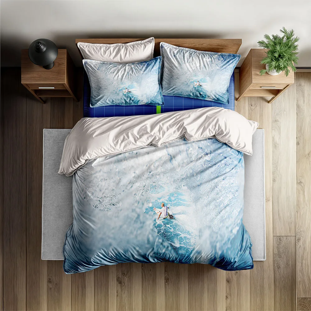 Turquoise Water Surfing Summer Customized Duvet Cover Set UK Single Double Queen US Twin Full King Size Among Bed Linen Set