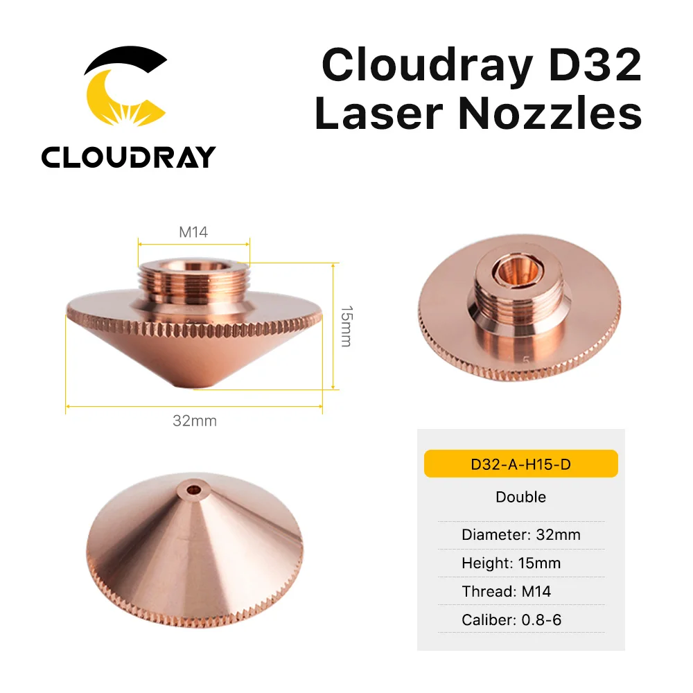 Cloudray-boquillas láser de soldadura de capas simples/dobles, diámetro de 32mm, calibre H15, 0,8-6,0, para máquina CNC de corte por láser de fibra