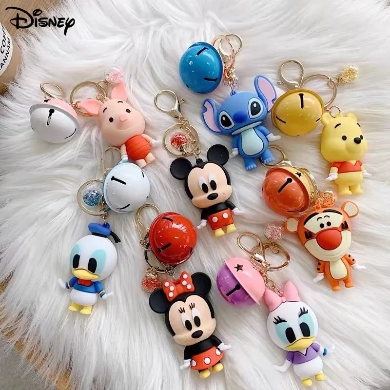 Disney Cartoon Cute Stitch Minnie Keychain for Men and Women, Fashionable and Unique Creative Couple Key Ring with Bell Pendant