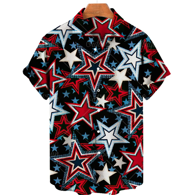 

2024 Hawaiian Shirt For Men USA National Flag Print Shirts Summer Casual Fashion Short Sleeve Cool Designs y2k Tops Women Blouse