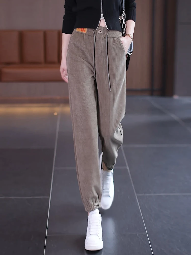 Women's Corduroy Pants Autumn Winter New Style Loose Cuffed Sweatpants Fleece Lined Thickened Casual Harem Pants