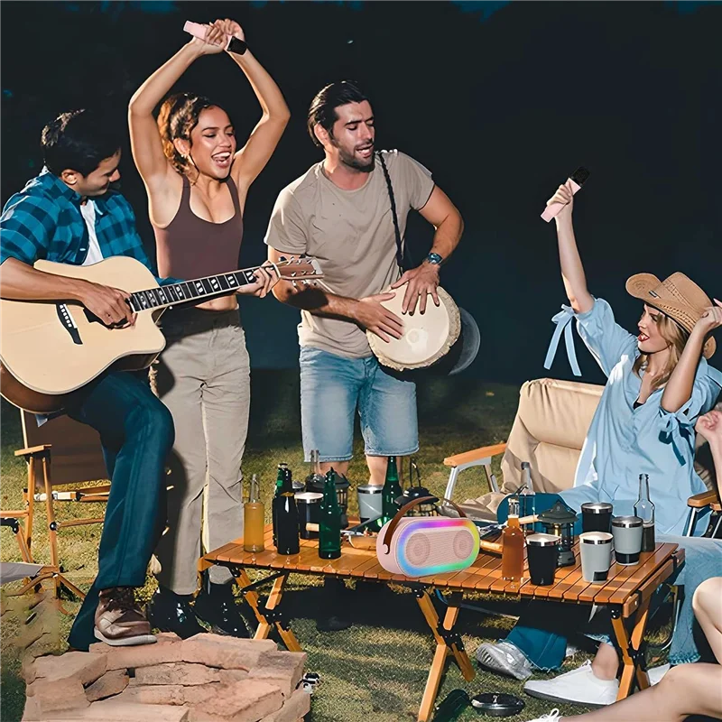 AY14 -Mini Karaoke Machine, Portable Bluetooth Speaker Set With 2 Wireless Microphone With LED Lights (Blue) Easy Install