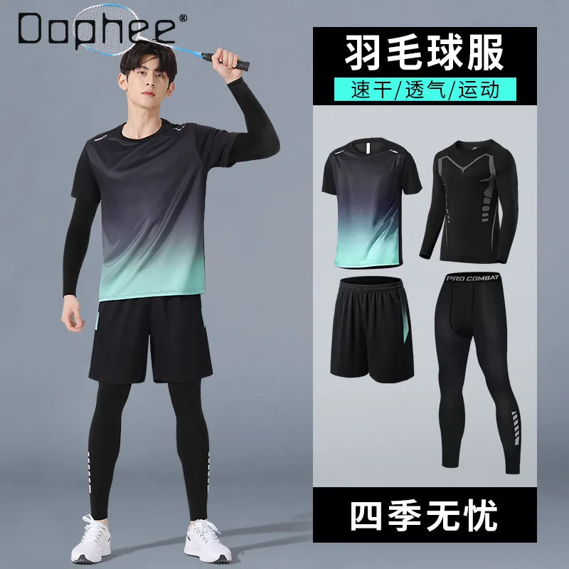 Men's Running Fitness Badminton Quick-Dry Breathable Green Clothing Sports Basketball Training Velvet Warm Red Gray Sports Set