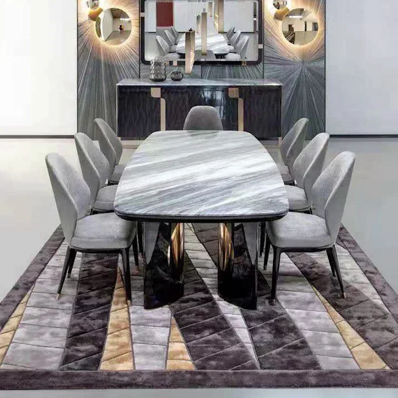 Mesa de comedor y silla rectangular de mármol de lujo ligero, combinación de mesa de comedor con placa de roca italiana de alta gama para el hogar