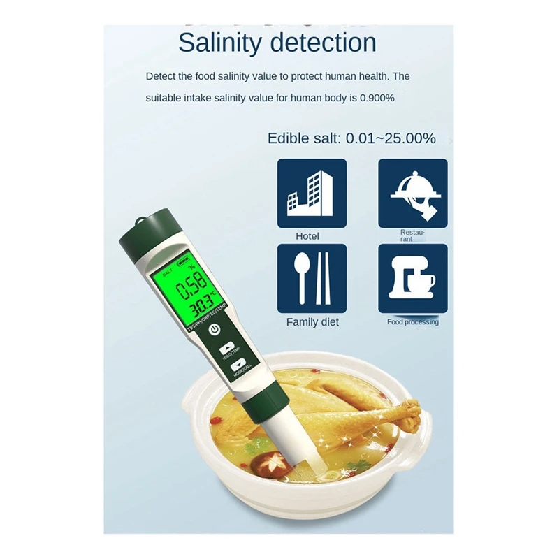 10IN1 H2/Temp/ORP/EC/TDS/Salt/S.G/PH/ ㏁   Измеритель сопротивления/плодости Приборы для анализа pH воды Детектор богатого водорода