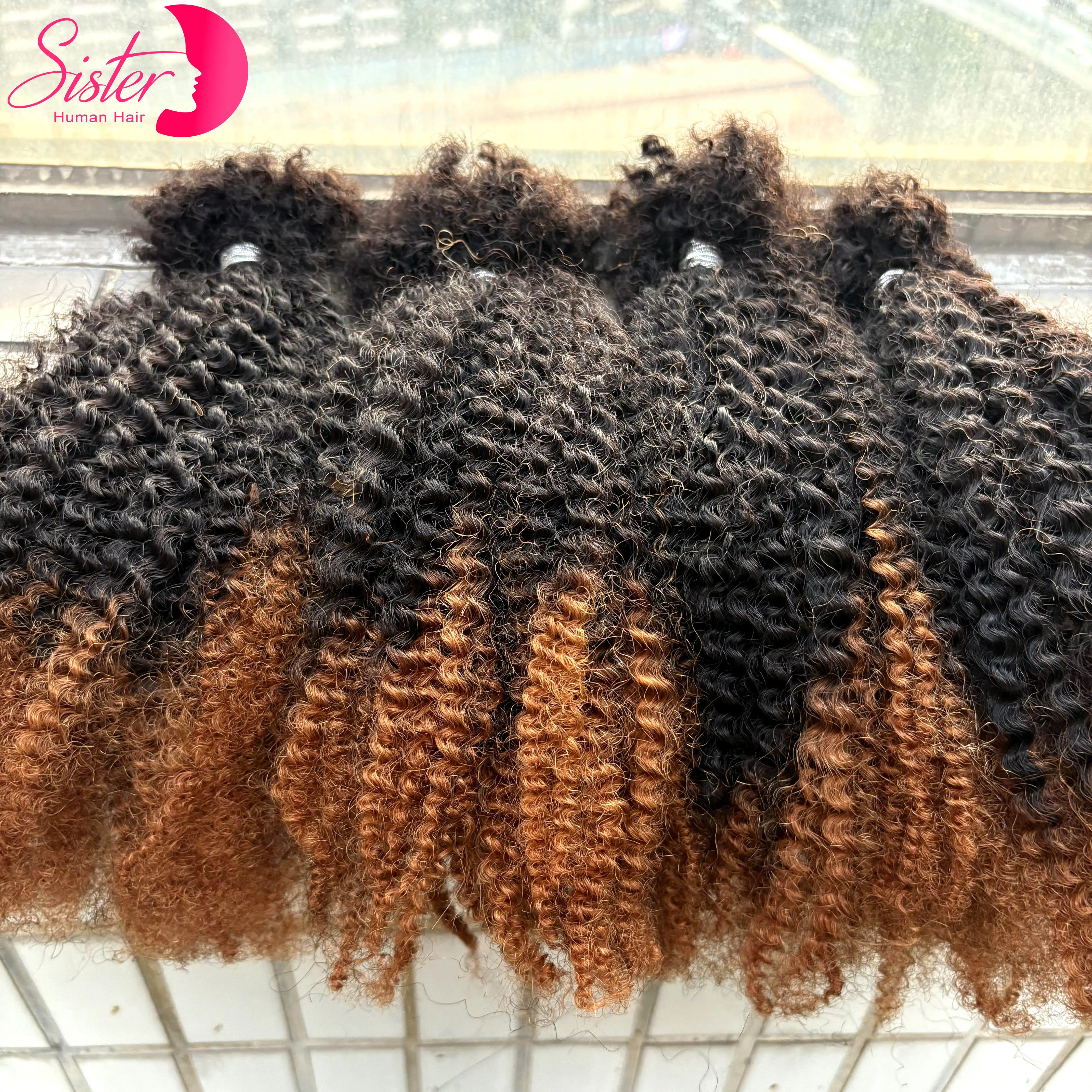 16Inch 30g/Bundle Ombre Afro Kinky Curly Human Hair Bulk Extension No Weft for Permanent Micro Locs/Twists/Braids/Repair Locs
