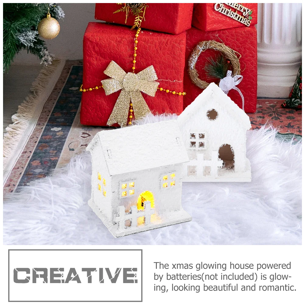 3 Pcs Christmas House Outdoor Decorations Xmas Adornment Glow Cabin Mini Wooden Festival Desktop Child