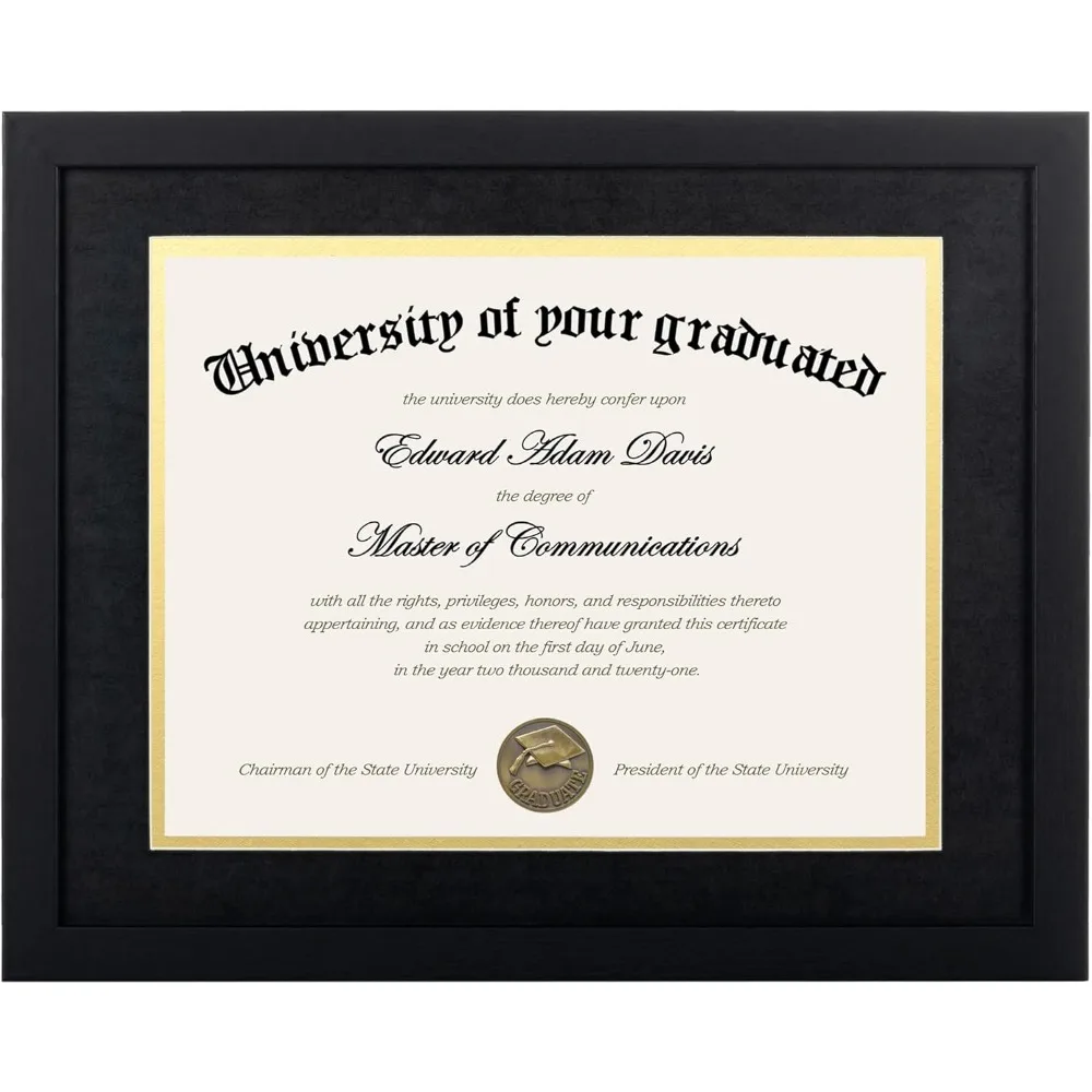 

Premium 11x14 Document Frame with HD Glass and Black Double Mat for Wall or Tabletop Display