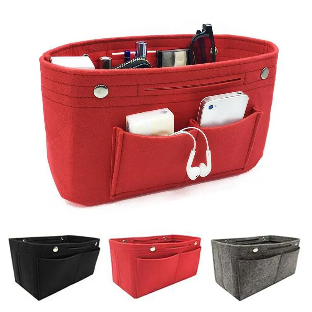 High-capacity Women Make Up Organizer Felt Insert Bag for Handbag Travel Inner Purse Portable Cosmetic Bags Fit Various Bags