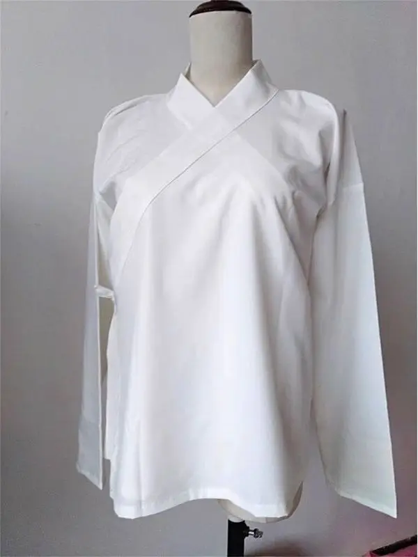 White Traditional Hanfu Inner Shirt round Neck Collar Middle Dress Sleepwear Women's Chinese Cultural Apparel Polyester Fiber