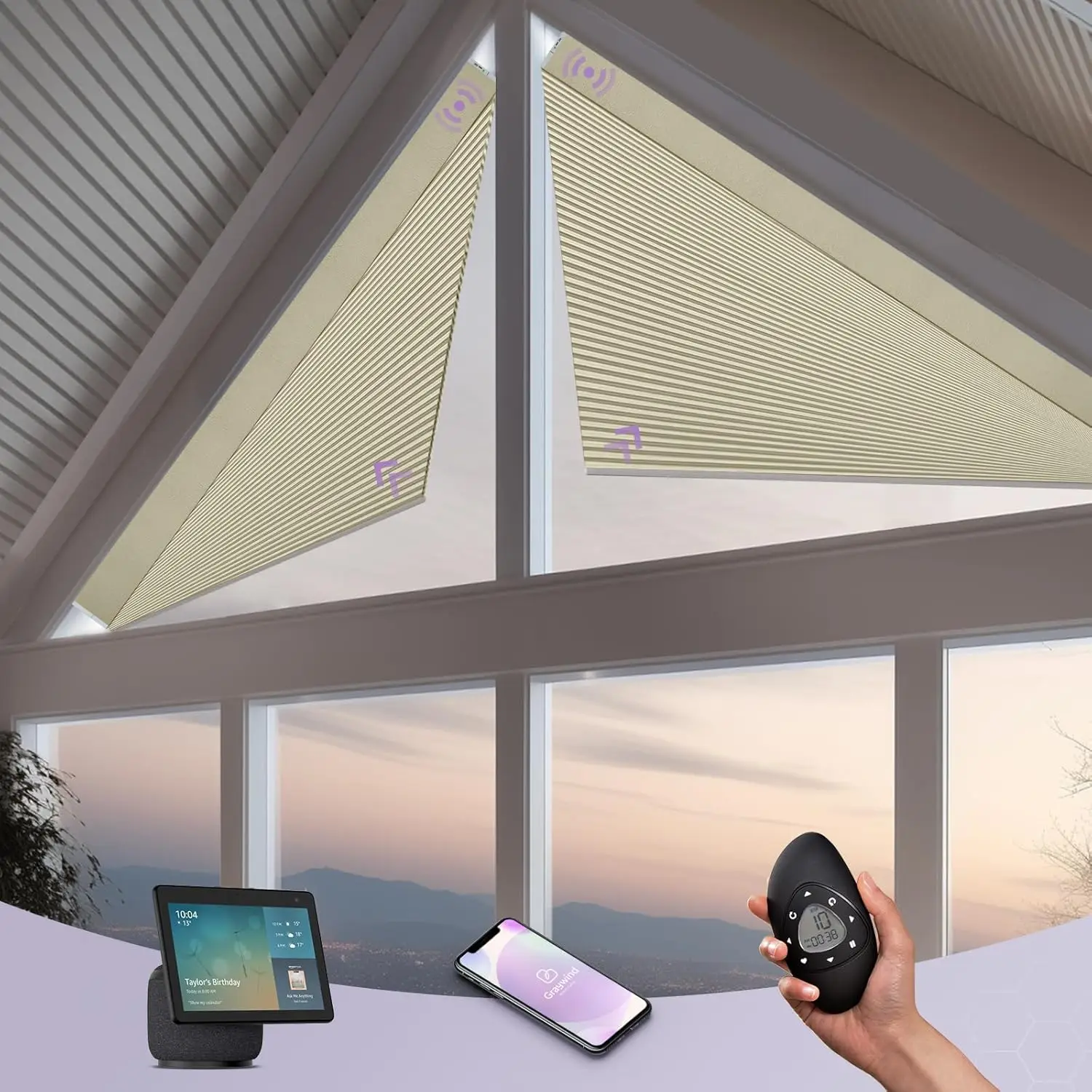 Motorized Compatible with Alexa Triangle Shaped Blackout Honeycomb Blinds For Irregular Window