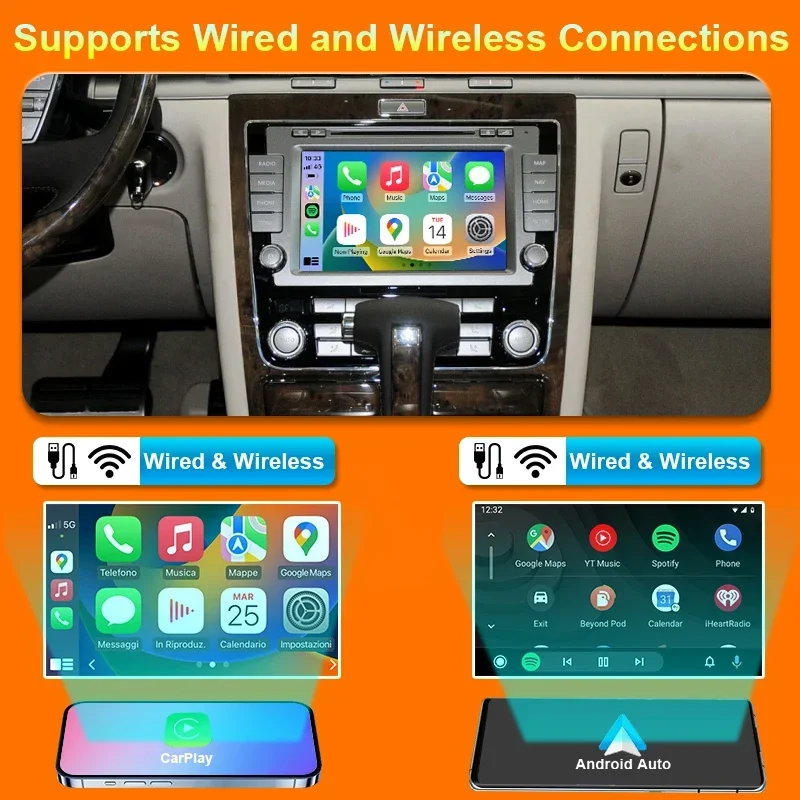 Wireless Apple CarPlay For Volkswagen RNS510 Series / Phaeton/Skoda Android Auto Mirror Link AirPlay Support Front/Rear Cameras