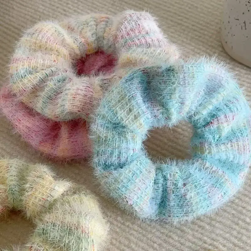 

2025 Sweet Gradient Plush Knitted Hair Circle Women's Ice Cream Headband Colorful Girls Large Intestine Hair Accessories