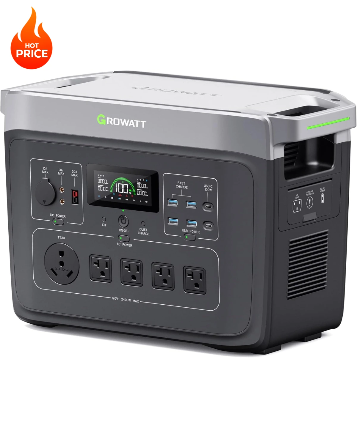 Portable Power Station ，INFINITY 2000 Black Electric Solar Generator，2048Wh LifePO4 Battery,2200W AC Output for Home Use
