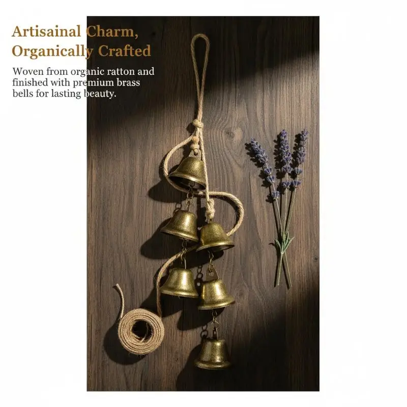 Vintage Brass Hanging Bells Bohemian Style Rustic Retro Melodic Chime Wall Decor for Boho Lovers Home Patio Balcony Decor