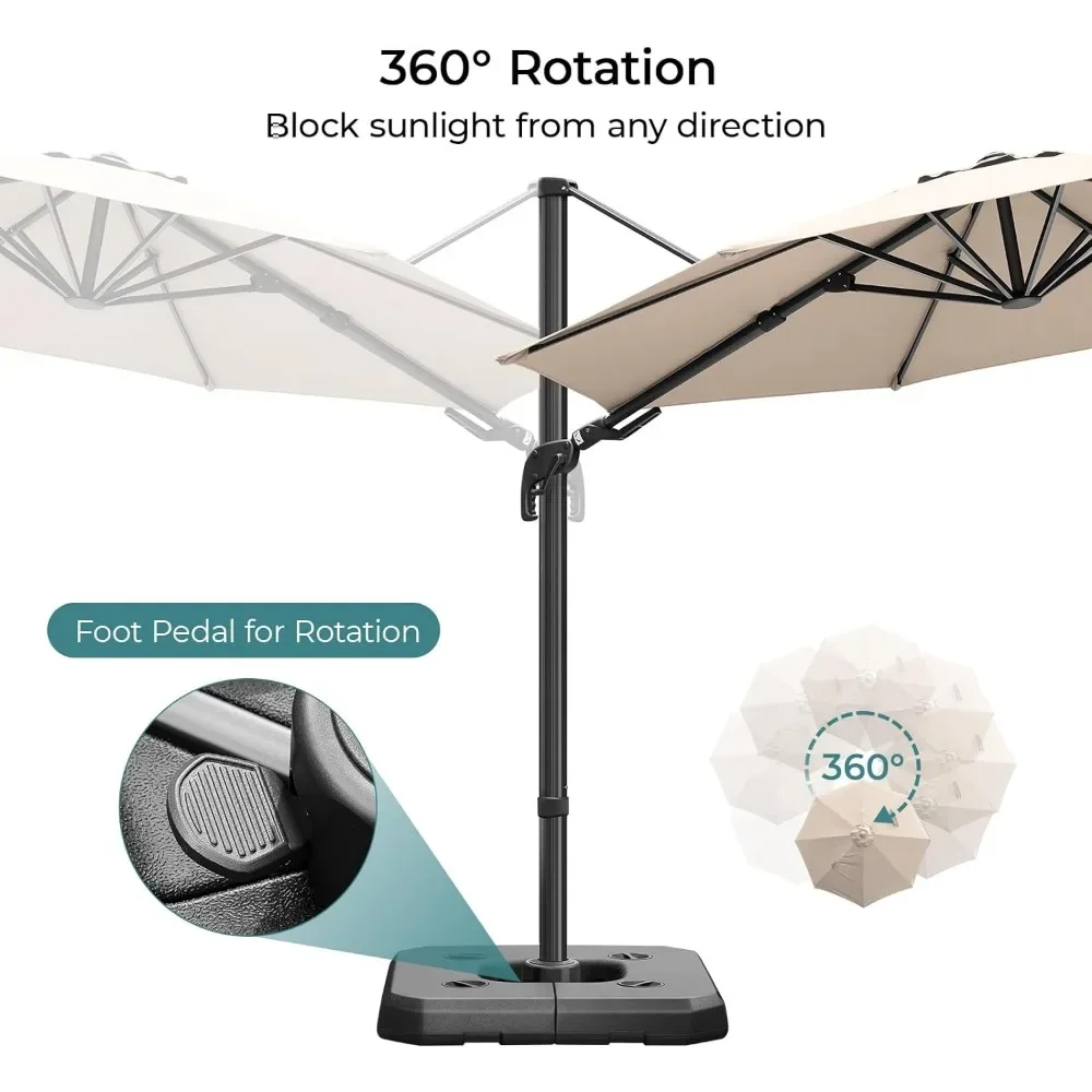 Pare-soleil rond de terrasse avec poignée à percussion, inclinaison facile, 360 °, jardin, piscine, extérieur, 10 pieds