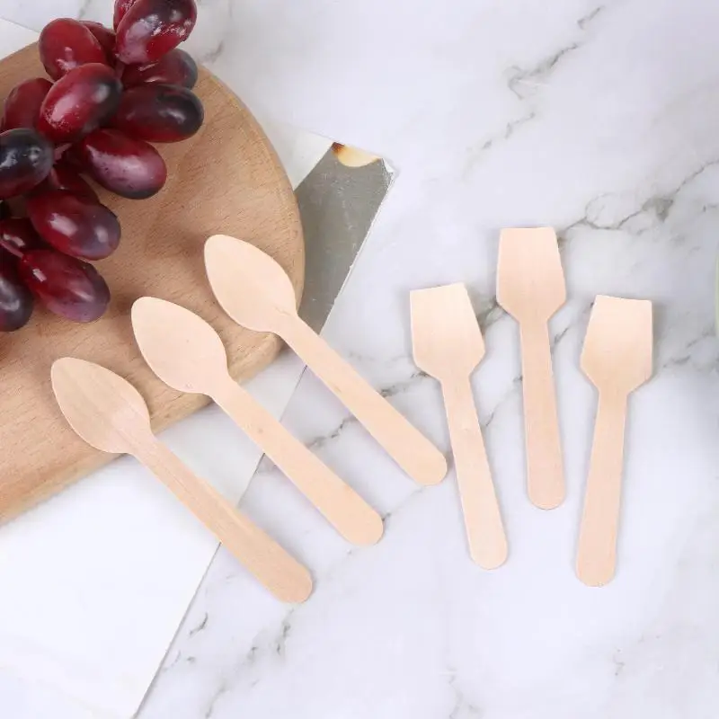50/100Pcs Disposable Wooden Square Spatula Mini Spoons For Cake Dessert Ice Cream Party Takeaway Food Use