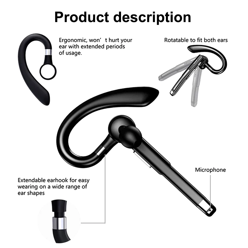 YYK-520 무선 헤드폰 비즈니스 블루투스 5.3 이어폰 핸즈프리 통화 마이크 노이즈 캔슬링 헤드셋 이어버드 (운전용)