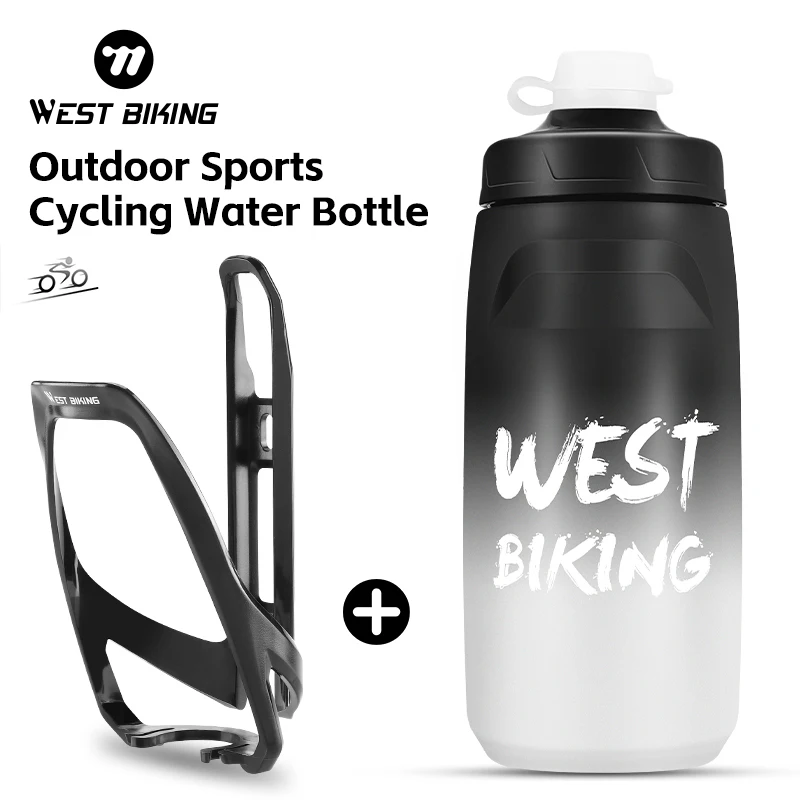 WEST BIKING Outdoor Sports Cycling Sports Water Bottle 620ML Portable Squeeze Nozzle Water Bottle With Cup Holder Bike Equipment