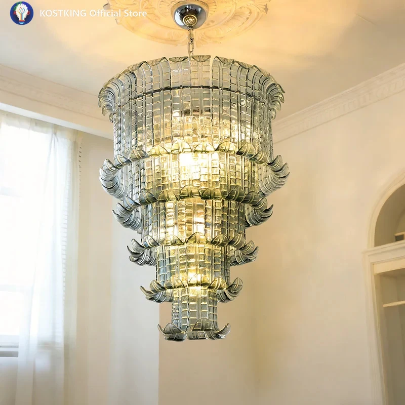 Vintage Two Hook Murano Glass Chandelier Italian Double Layer Retro Pendant Light For Dining Room Living Room Bedroom Ceiling