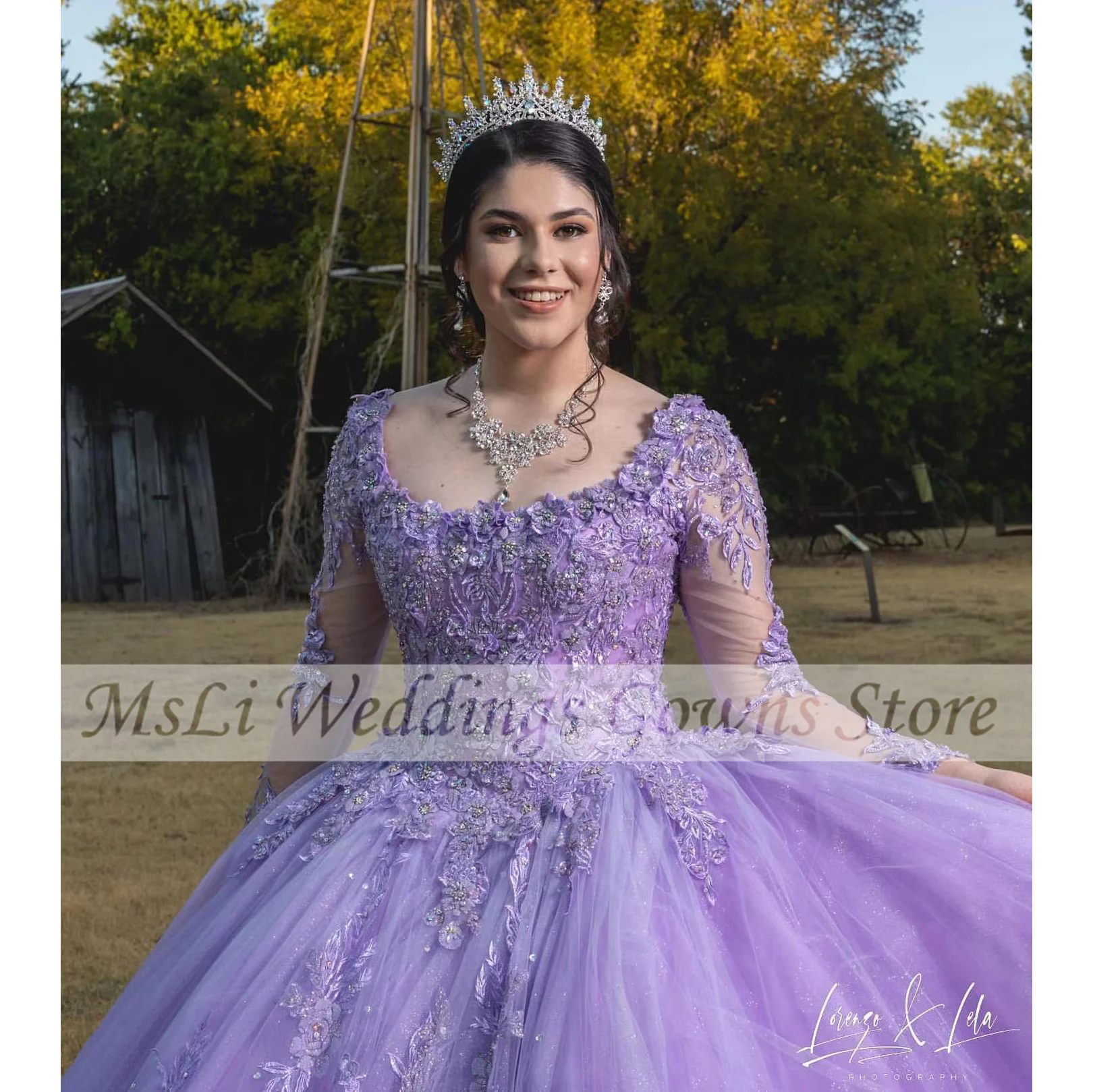 الأرجواني Quinceanera فساتين للحلو 16 فستان فستاين سهرة/فساتين الحفلات الخرز يزين كم طويل فستان حفلات التخرج Vestidos De 15 Años