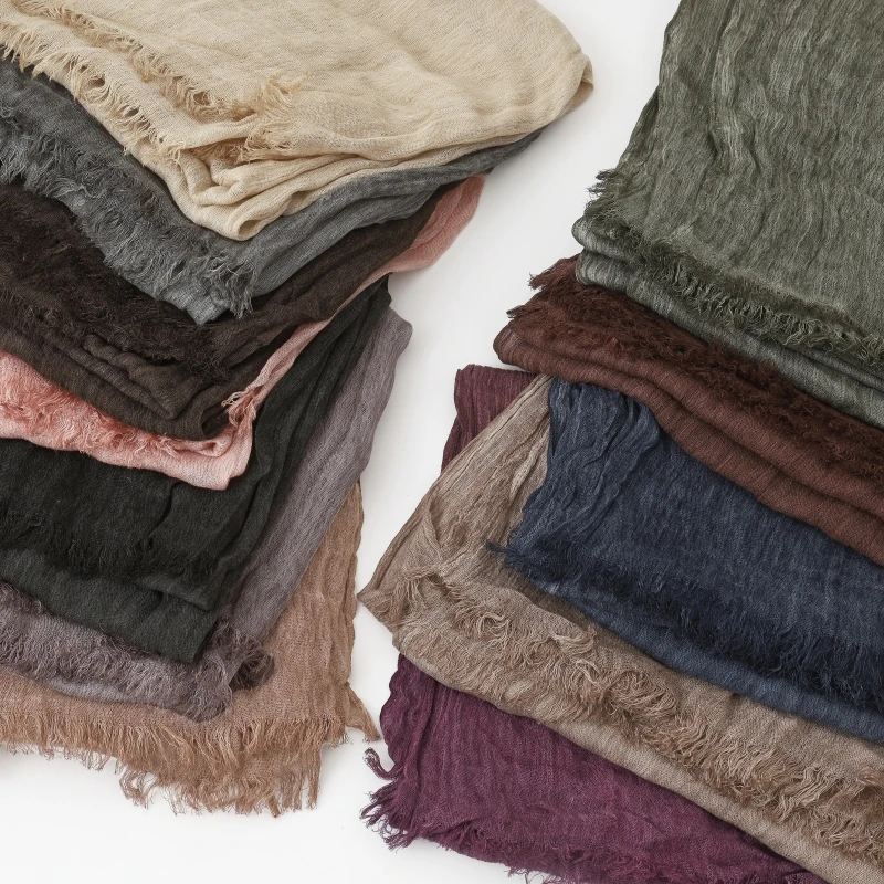Fashion Cotton Linen Scarf Crinkle Design Hijab Middle Eastern Scarf Wrap Popular Solid Dubai Headwrap