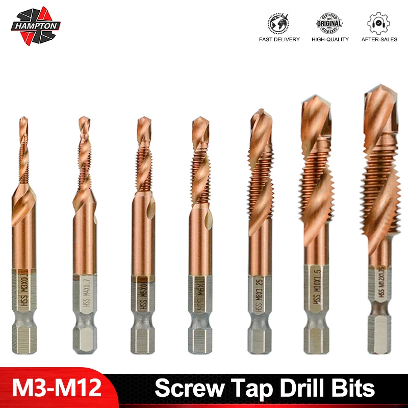 

HAMPTON 1/6/7PCS M3-M12 Screw Tap Drill Bit TiCN Coated HSS 1/4 Hex Shank Spiral Flute Metric Tap Tapping Tools Thread Tap
