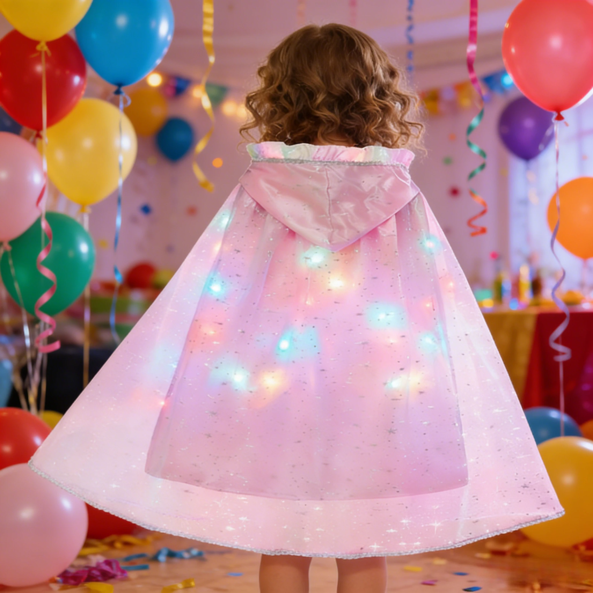 

Детская накидка с капюшоном и светодиодной подсветкой, красочный светящийся фатиновый плащ для девочек, наряд принцессы для Хэллоуина и дня рождения