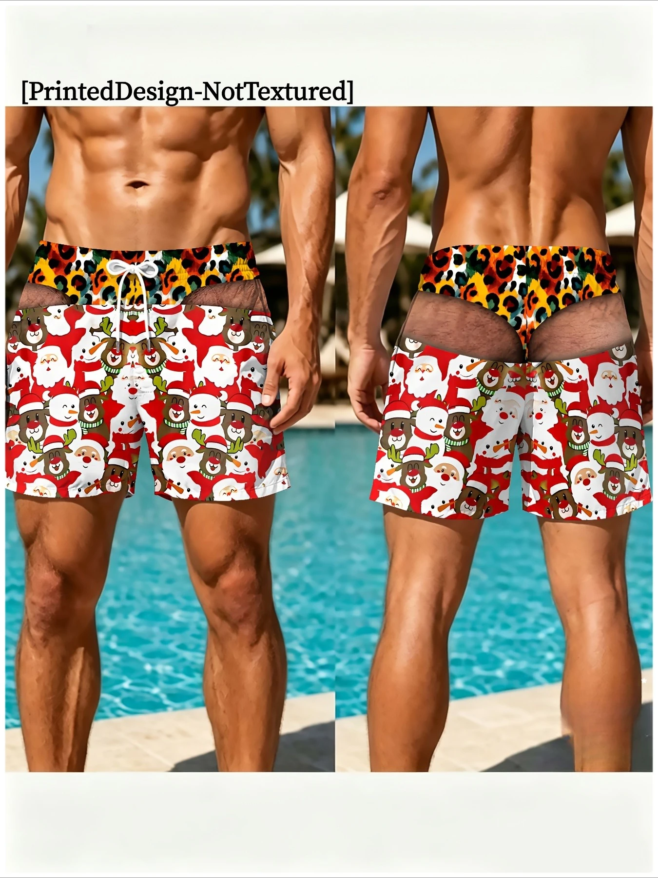 Men's Fun 3D Christmas Printed Beach Shorts Breathable Large Pants Loose Shorts Gift for Friends