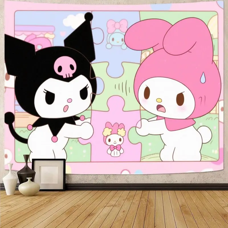 

1 шт. Sanrio Kuromi My Melody розовый черный гобелен-головоломка Kawaii настенное искусство современный общежитие гостиная спальня Декор подарок