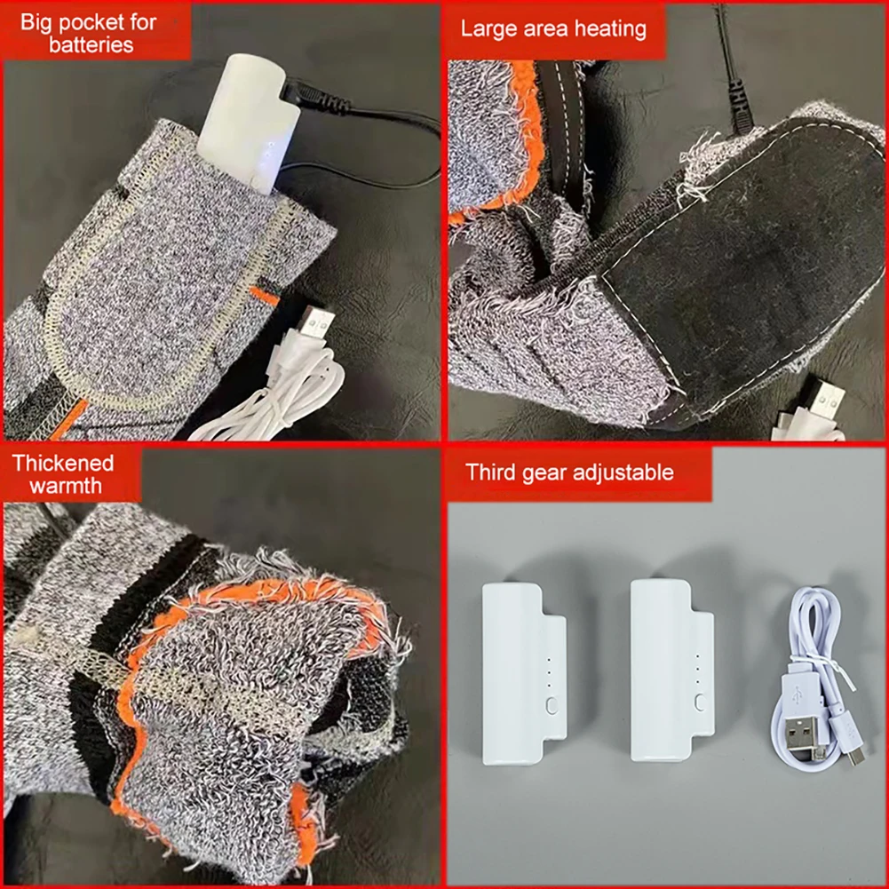 ถุงเท้าอุ่นหน้าหนาวไฟฟ้าแบตเตอรี่3.7V ยืดหยุ่นปรับได้3โหมดสำหรับตกปลาตั้งแคมป์สำหรับเดินป่าเล่นสกี