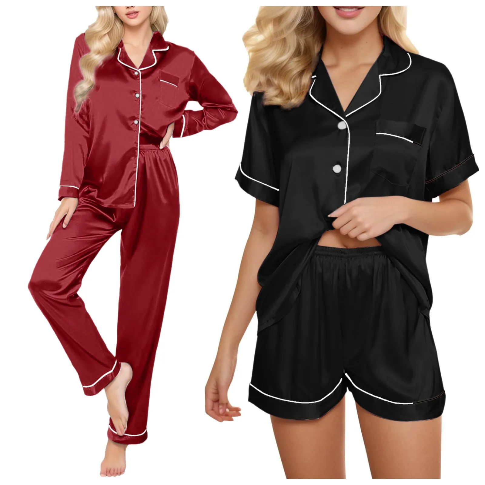 Loungewear Sleepwear Women Faux Silk Pajama Sets Summer Korean Fashion Piiama 4PCS Night Wears for Sleeping Home Suit Outfits