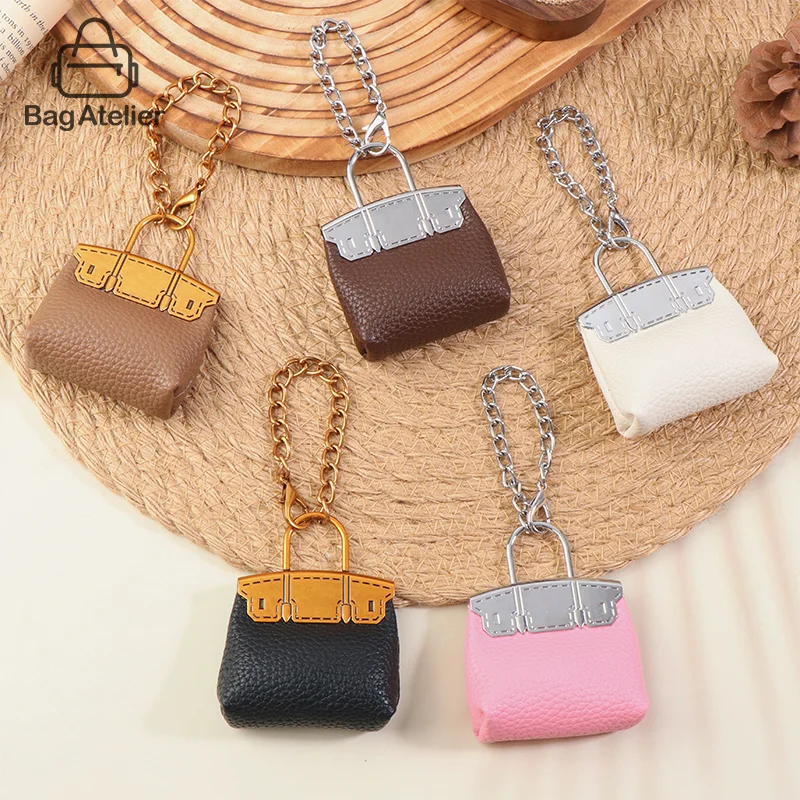 Fashion PU Mini Bag Charm Keychain Simple Cute Headphone Bag Key Ring Women's Bag Charm Handbag Pendant DIY Accessories Gifts