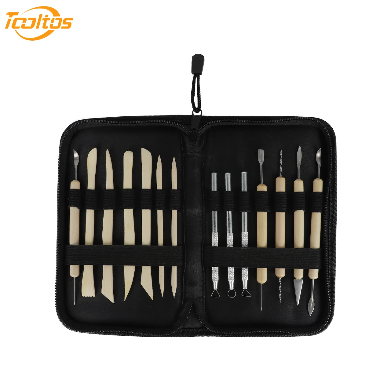 TOOLTOS 14PCS Clay Sculpting Tools Set Pottery Carving Kit with Wooden Tools and Portable Storage Bag