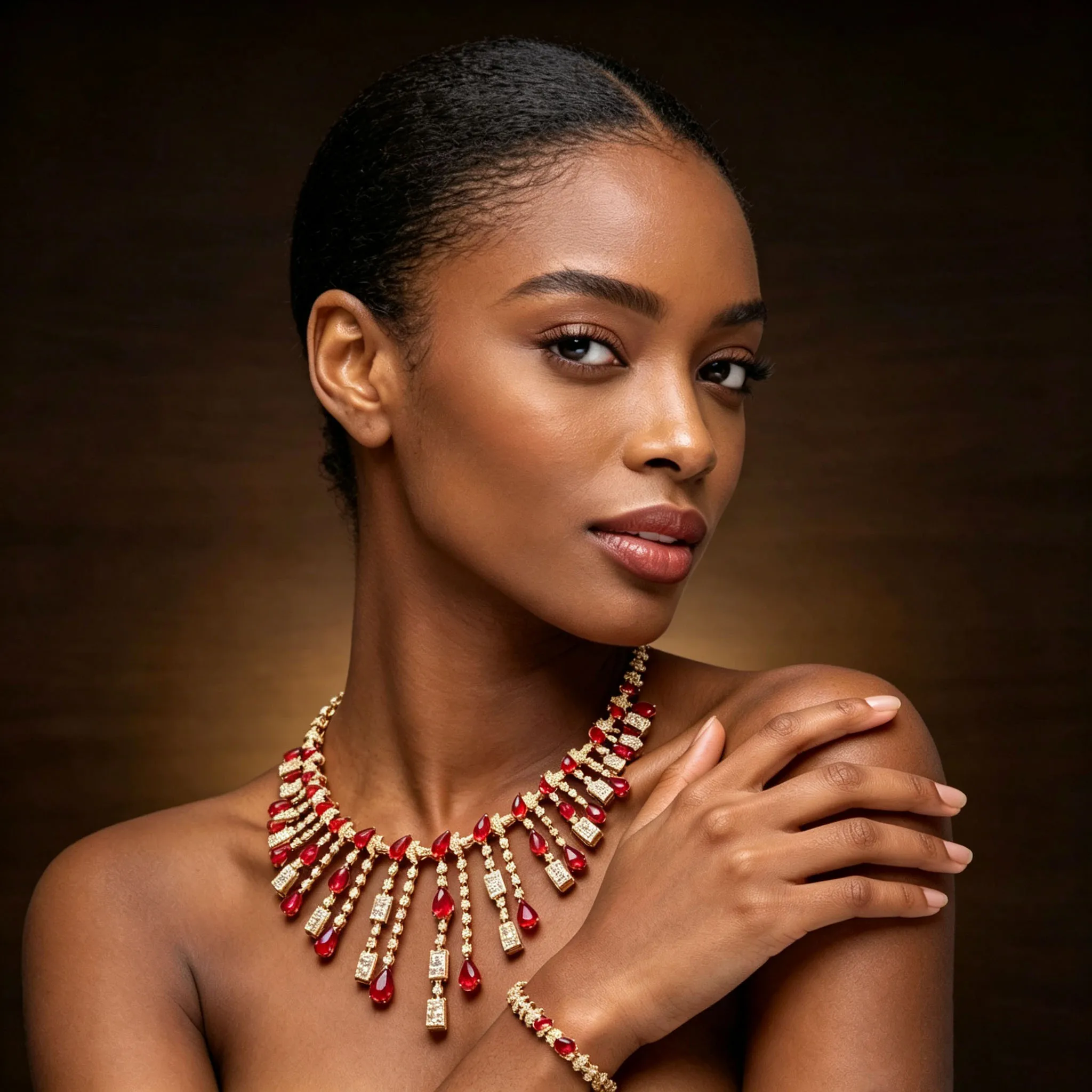HIBRIDE Pop Winter Deluxe Red Necklace and Earrings Jewelry Set Suitable for Wedding Bridal Ball Accessories Gift S-1315