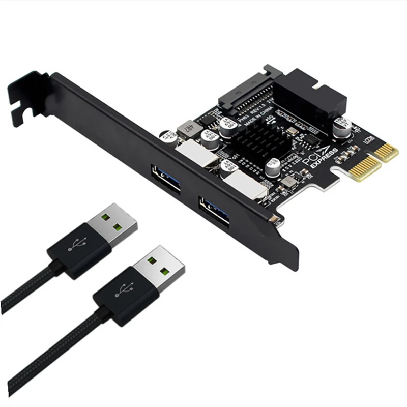 Placa riser pci-e para usb3.0 com 2 portas usb placa de expansão pci-e conector de alimentação sata de 19 pinos suporte pcie 1x 4x 8x 16x