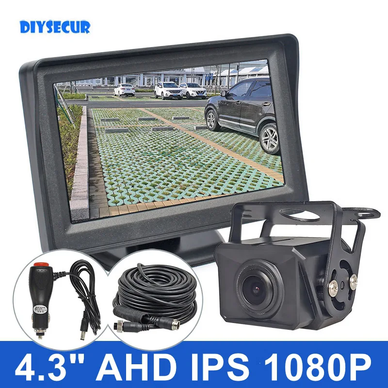 DIYSECUR 1920x1080 4.3inch AHD IPS Rear View Car Monitor Reverse AHD Backup Car Camera IP68 Starlight Night Vision for Car RV