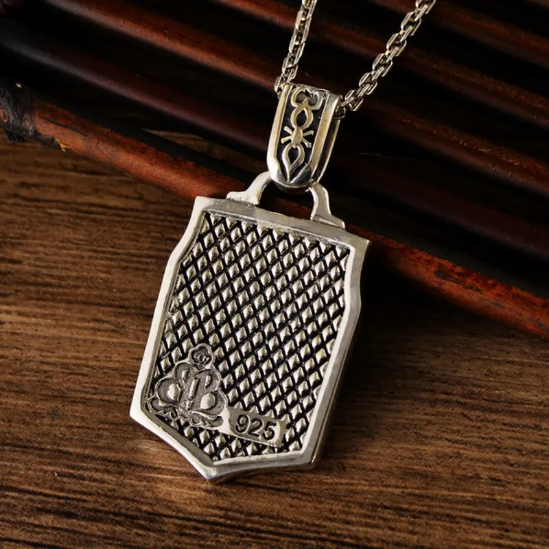 BOCAI New S925 Sterling Silver Vintage Dominant Heavy Tidal Shield Cross Pendant Male Gift