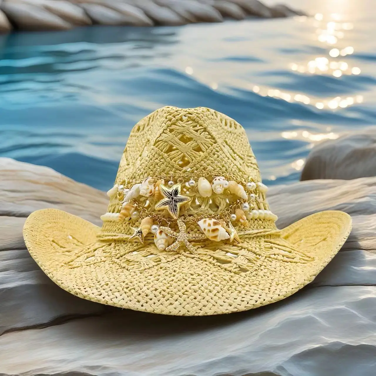 

Соломенная шляпа с кристаллами в ковбойском стиле для женщин и мужчин, винтажная пляжная шляпа для вечеринок, летних фестивалей, кантри-музыки, головной убор