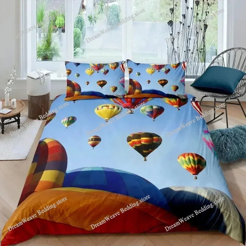 Bedding Decor Hot Air Balloon Duvet Cover Set Romantic Balloon Bedding Set Extreme Sports Games Comforter Cover Romantic Trip Tw