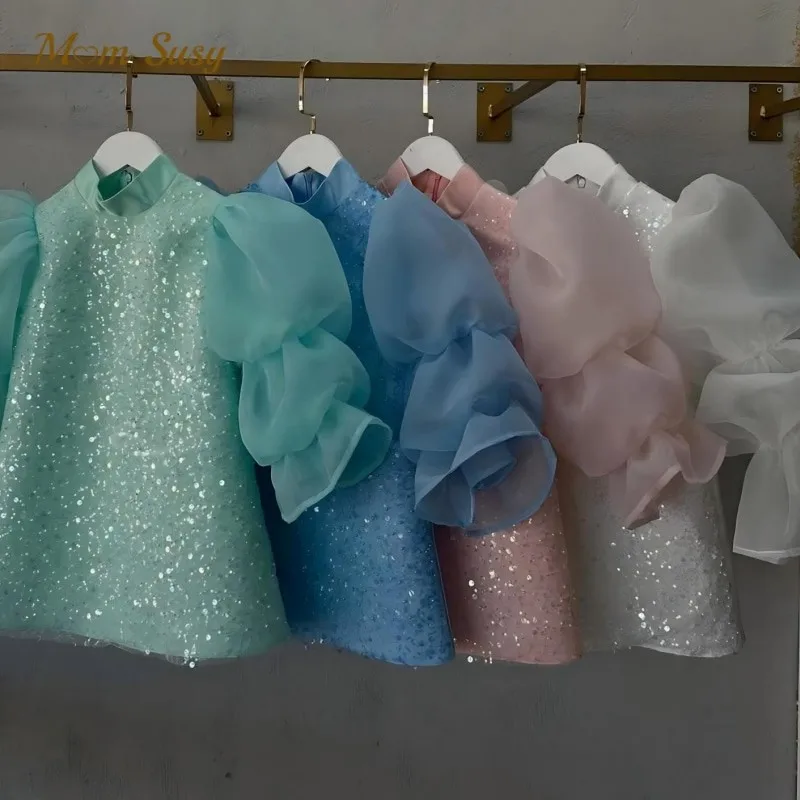 

Платье принцессы с блестками для маленьких девочек, платье с длинными пышными рукавами для малышей, подростков, детское платье, праздничная одежда для свадьбы, дня рождения, От 1 до 12 лет