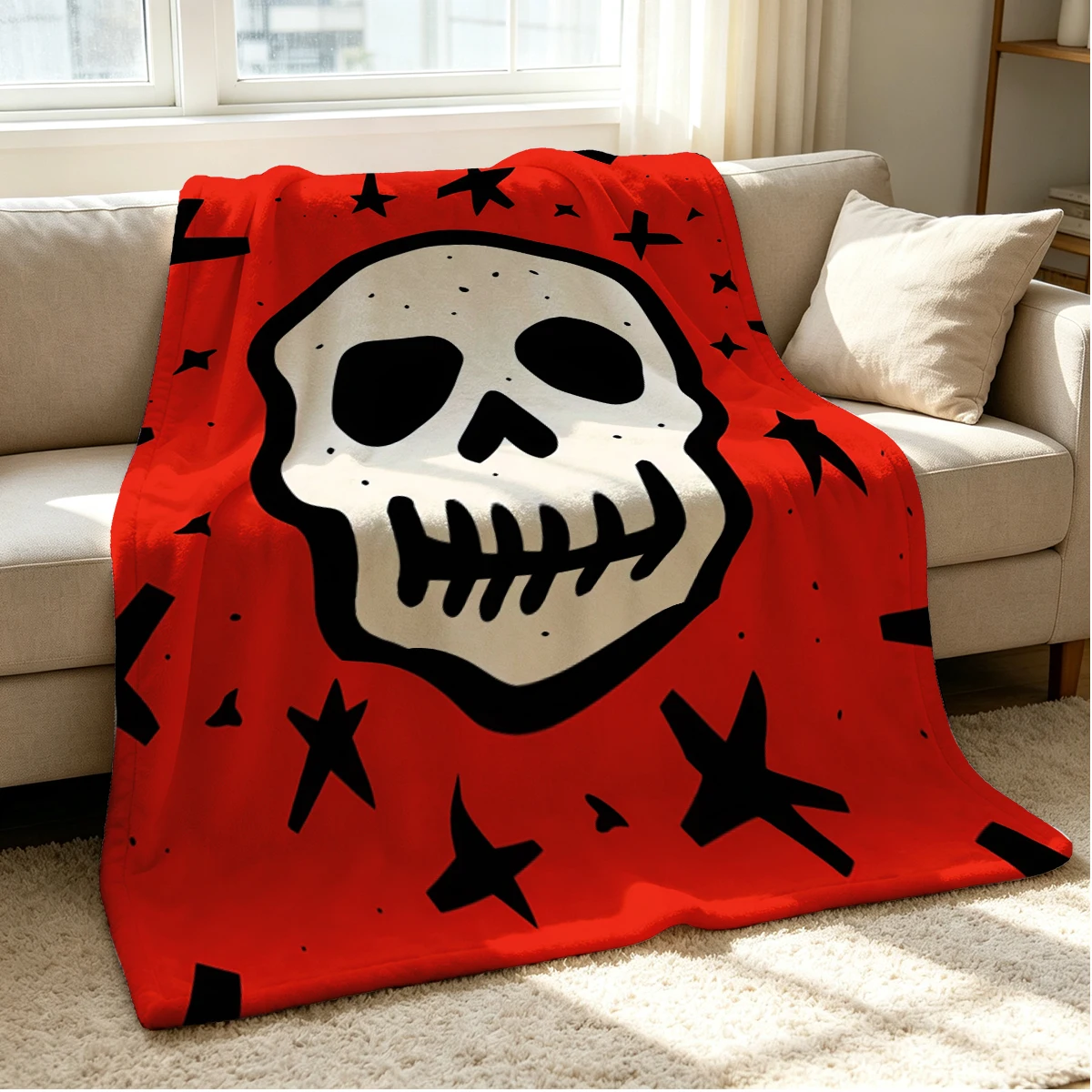 Skull Spark Flannel Blanket Warm Soft Halloween Christmas Couch Warm Cozy Decorative Decor Gift for All Season