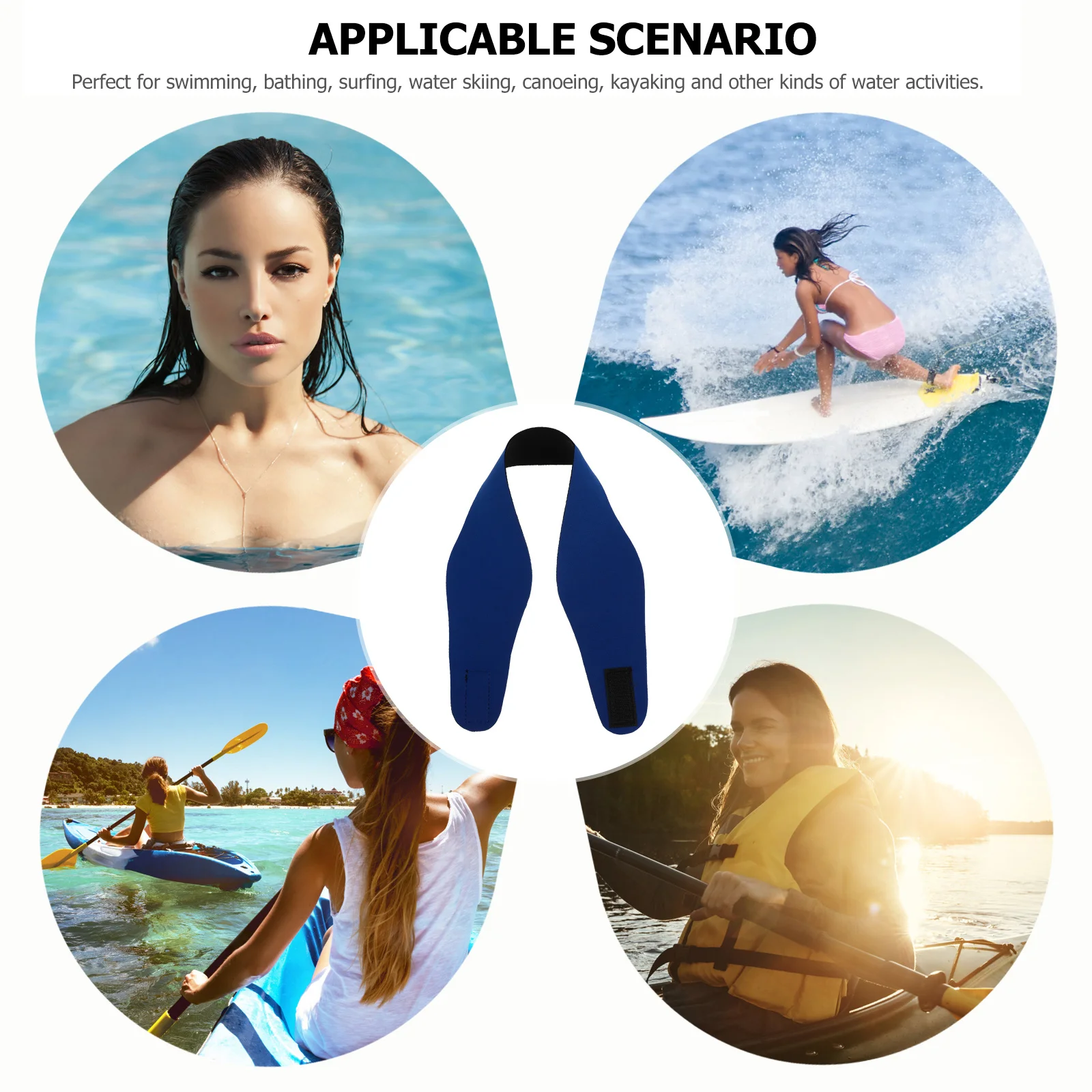 

2Pcs Adjustable Neoprene Waterproof Headband Ear Protector Swimming Yoga Diving Blue Size for Adult Swimming Headband