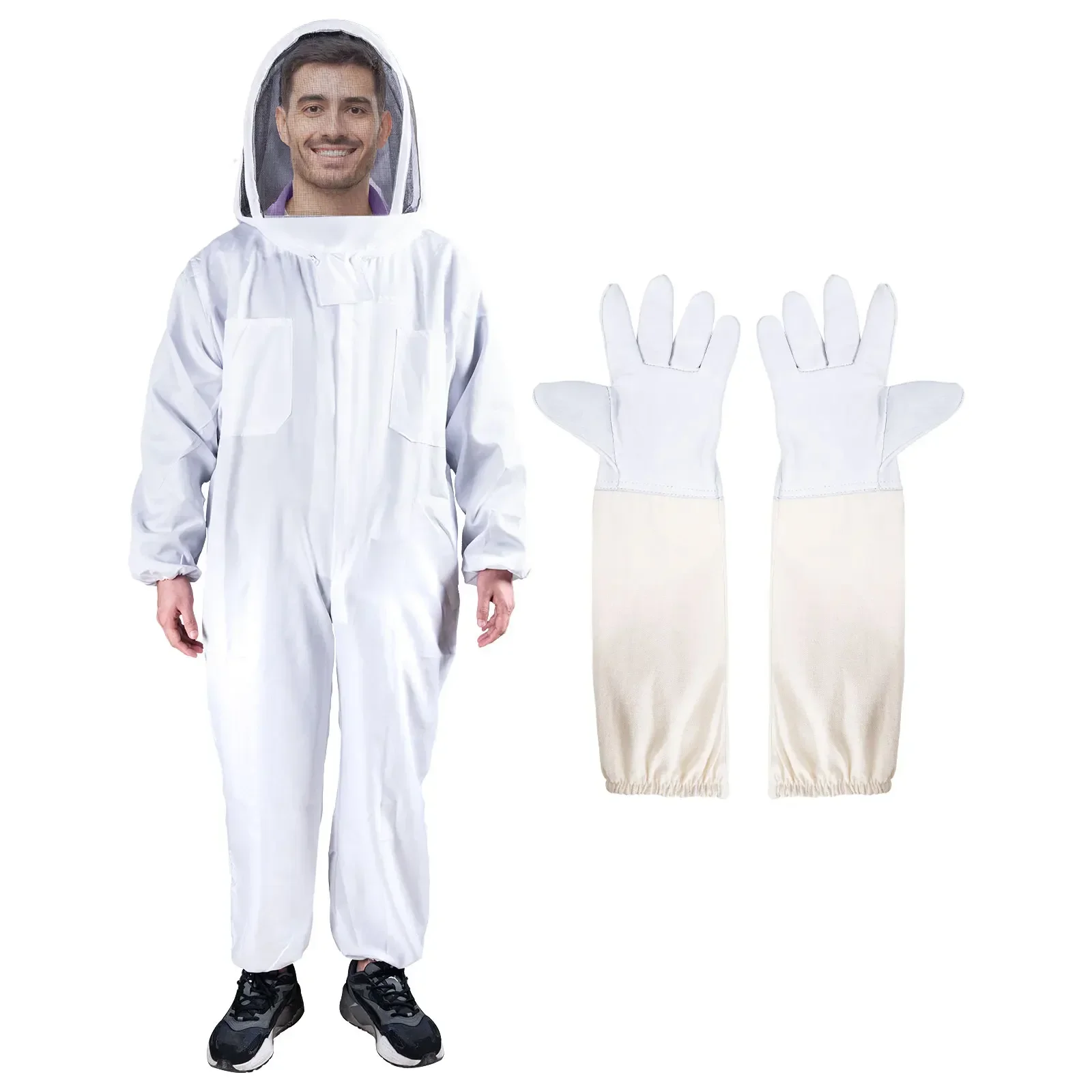 

Professional Protective Clothing Full Body Beekeeping Clothes Protection Beekeeping Suit Safty Veil Unisex with Sheepskin Gloves