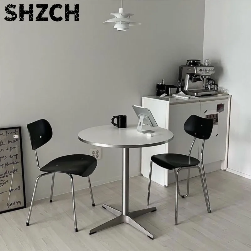 Silver Edge Dining Table Modern Minimalist South Korea Round Mini Apartment Cafe Restaurant Mid-Ancient Desk 커피 테이블