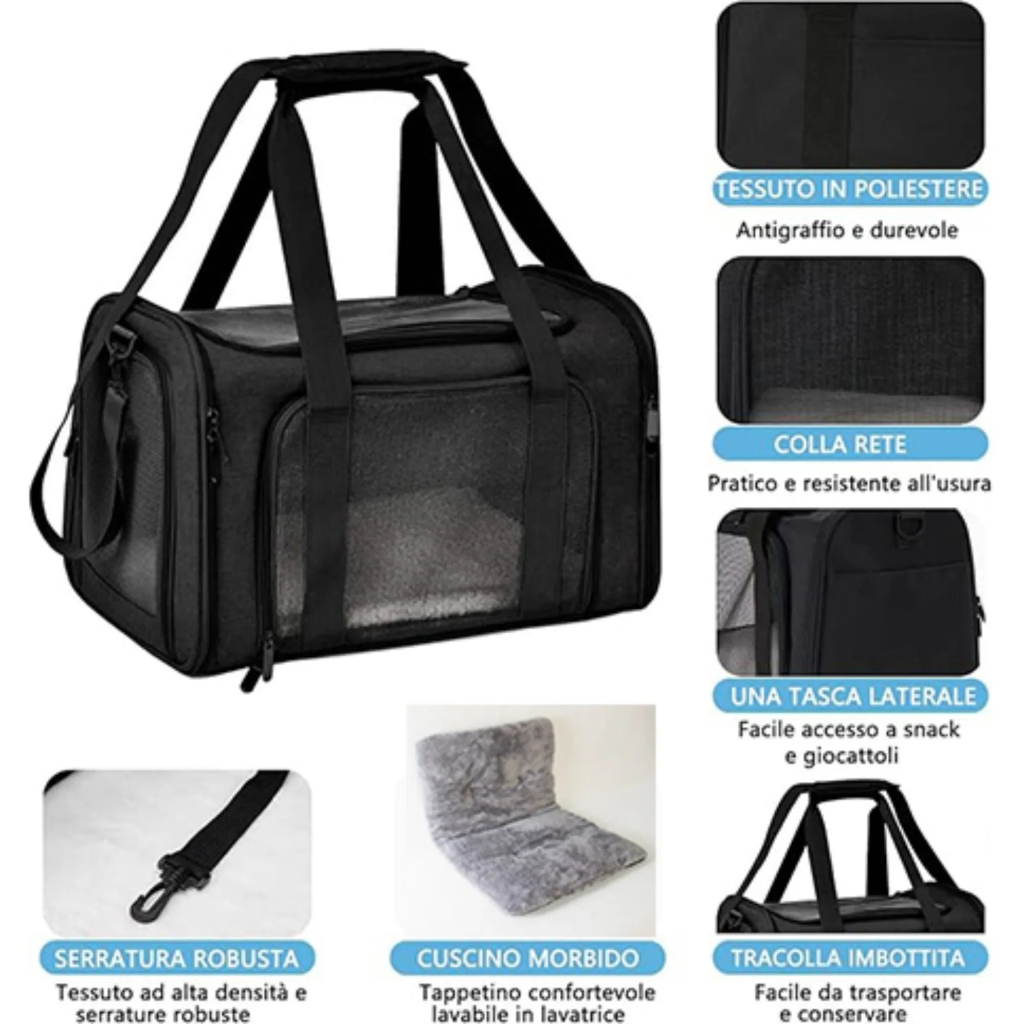 

Pet Bag Set (with Fur Pad and Bowl) Portable and Lightweight Large-Capacity Pet Backpack for Cats and Dogs Breathable and Foldable Pet Bag