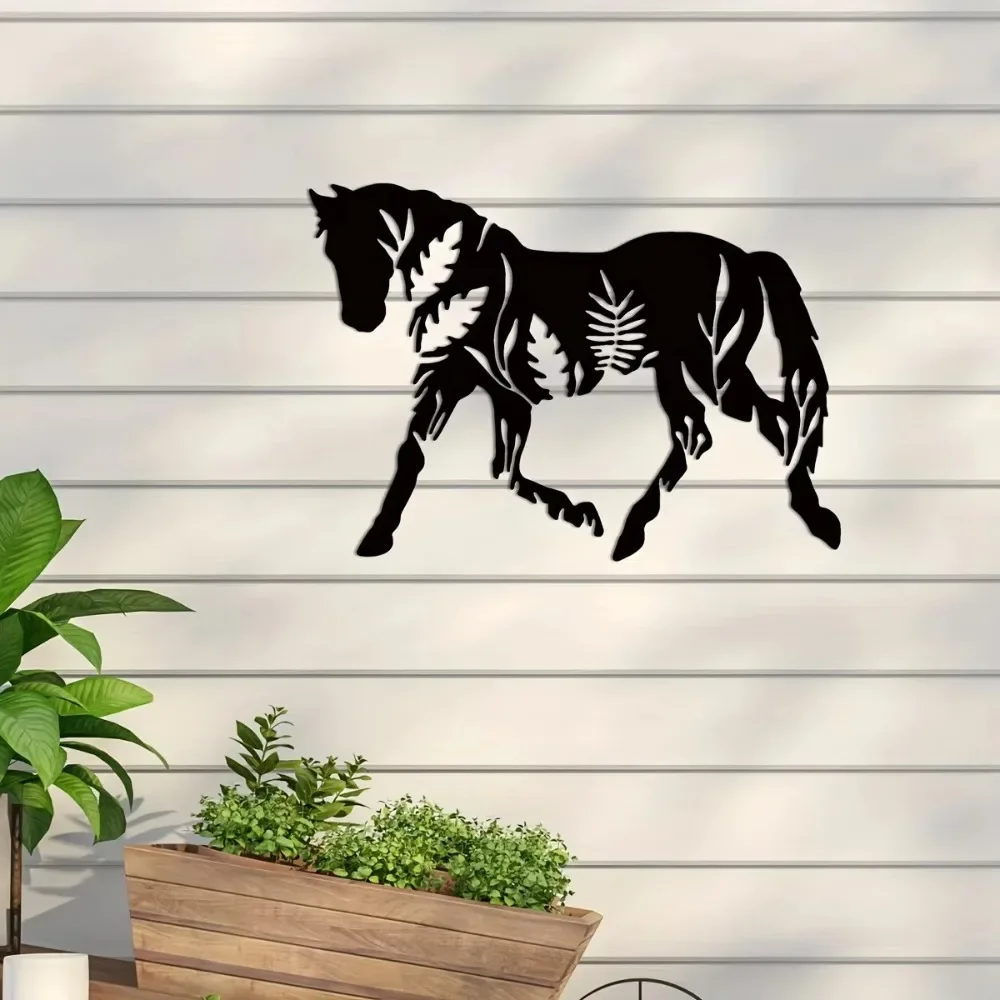 CIFBUY Horse Silhouette Metal Wall Art 2D Flat Black Iron Hanging Sculpture Equestrian Farmhouse Indoor Outdoor Home Decor