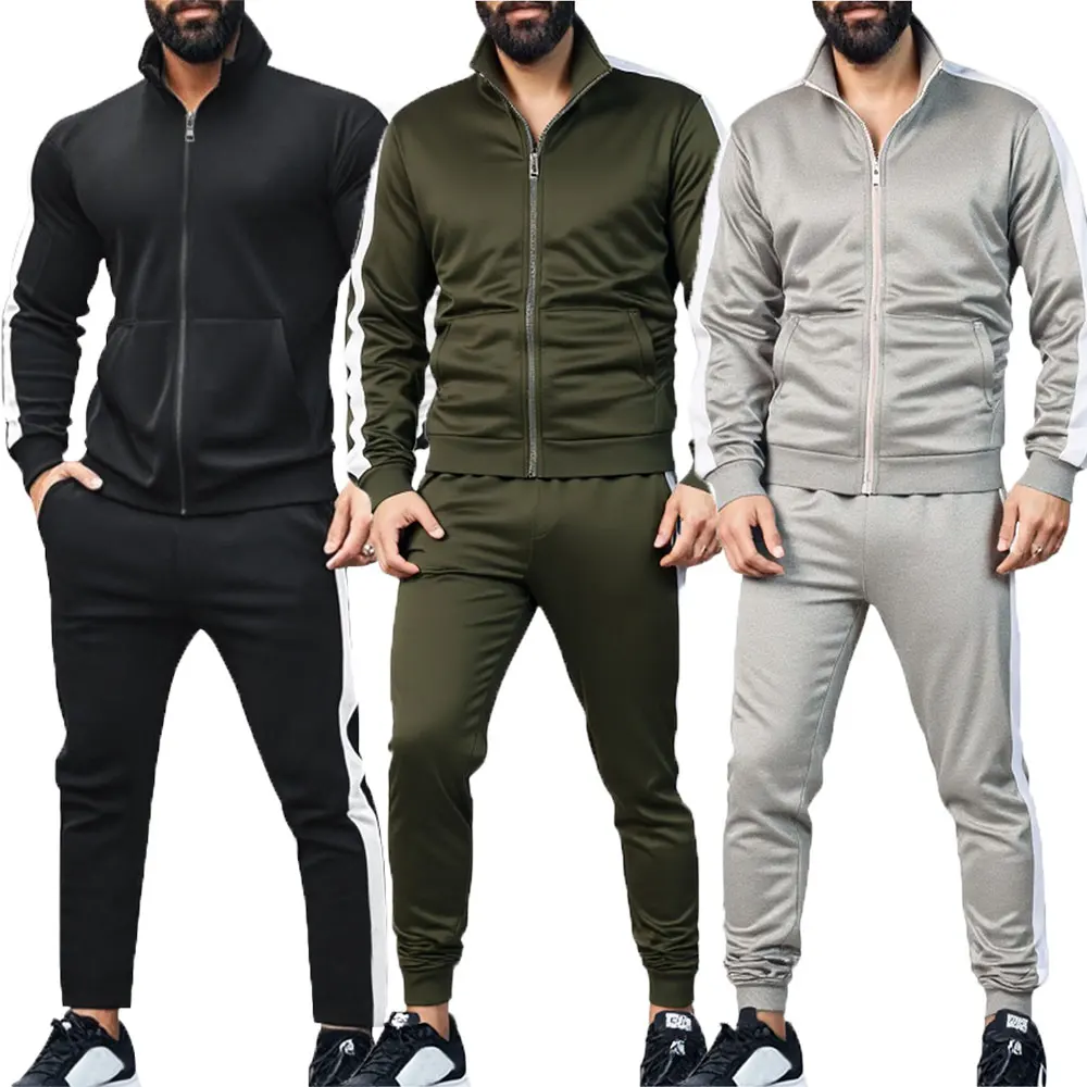 

Men's Stripe Tracksuit Zip Up Stand Collar Jacket and Elastic Waist Pants Set for Casual Daily Wear Sport Training Gym