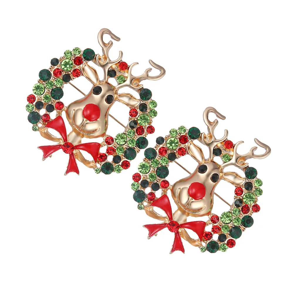 

2Pcs Christmas Elk Garland Brooch Delicate Alloy Design Unique Costume Accessory Gift Christmas Alloy Brooch Decor Breastpin