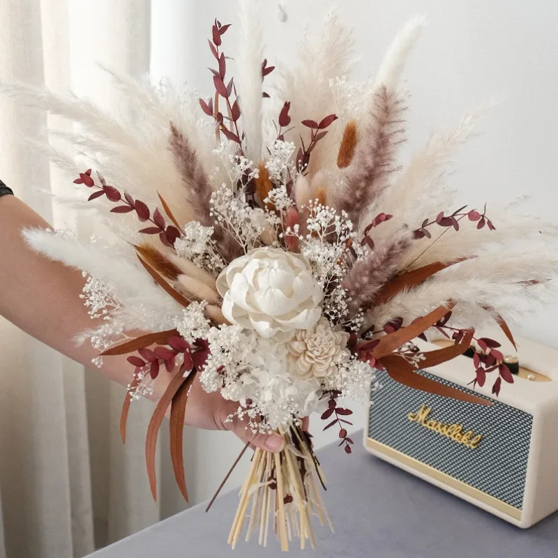 Dried Flowers Fluffy Pampas Bridal Wedding Arrangement Bouquet Natural Bunny Rabbit Tails Grass Flower Boho Home Decoration